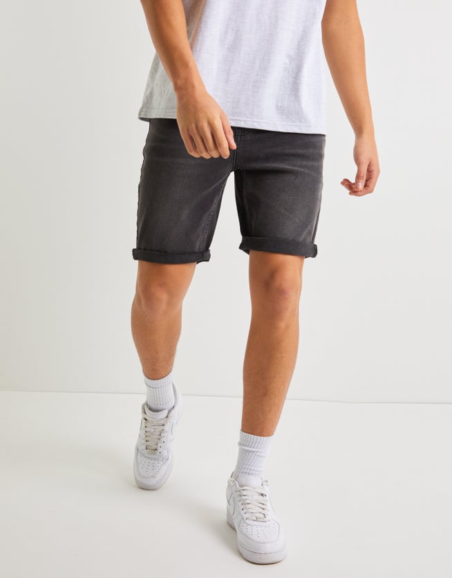 Slim Fit Denim Shorts in Washed Black Hallensteins NZ
