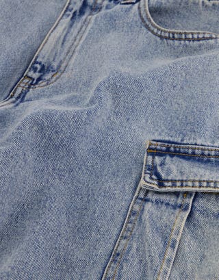 Relaxed Fit Cargo Jorts in Blue Detail