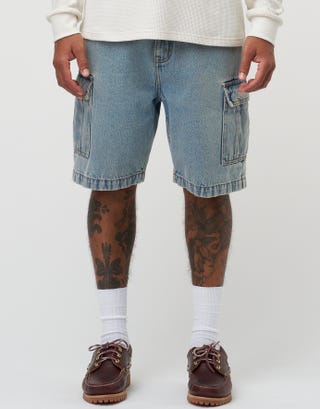 Relaxed Fit Cargo Jorts in Blue Detail2