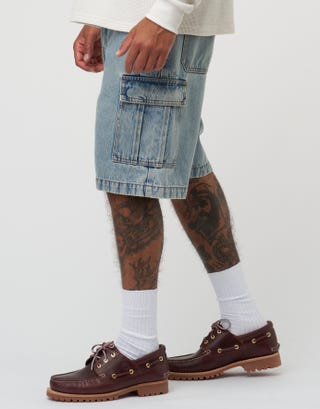 Relaxed Fit Cargo Jorts in Blue Detail3