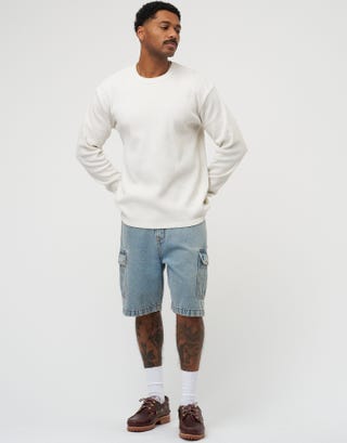 Relaxed Fit Cargo Jorts in Blue Full