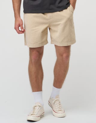 Stan Corduroy Elastic Waist Shorts in Beige