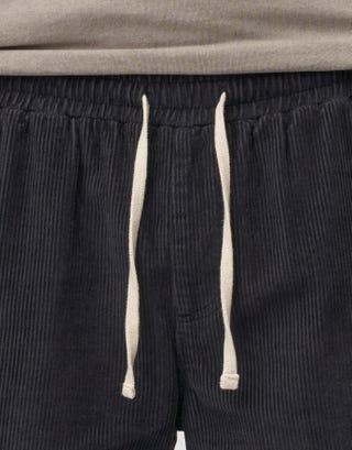 Stan Corduroy Elastic Waist Shorts in Washed Black Detail2
