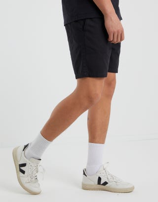 Twill Elastic Waist Shorts in Black Detail2