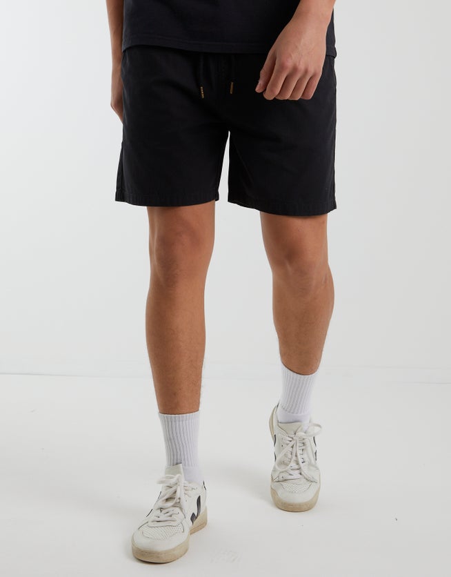 Twill Elastic Waist Shorts in Black | Hallensteins AU