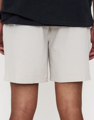 Crinkle Texture Elastic Waist Shorts in Bone 002 Back