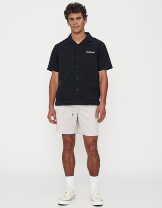 Crinkle Texture Elastic Waist Shorts in Bone 002 Full