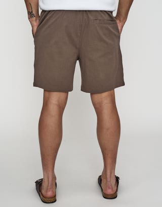 Crinkle Texture Elastic Waist Shorts in Brown Back
