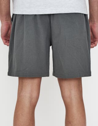 Crinkle Texture Elastic Waist Shorts in Charcoal Back