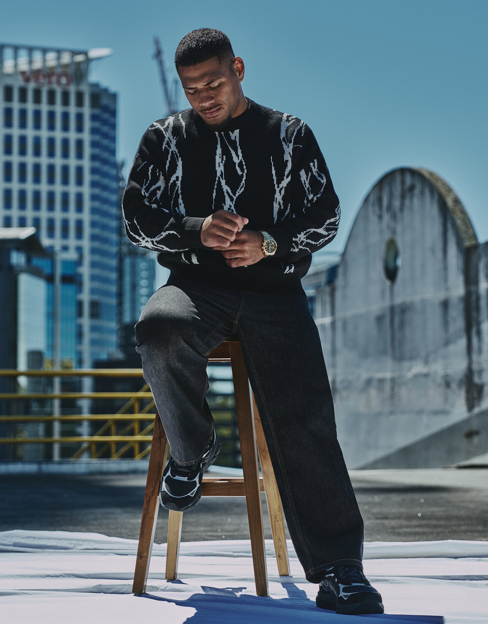 Sacred Relaxed Knit Jumper in Black | Hallensteins NZ