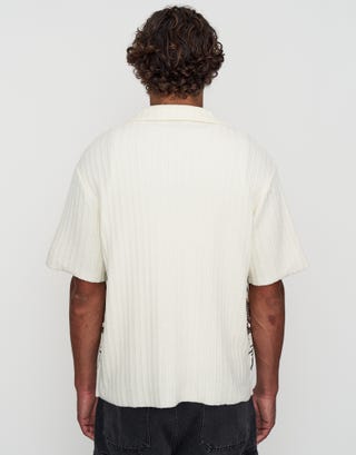 Sakura Knit Embroidered Short Sleeve Polo Shirt in Snow Back