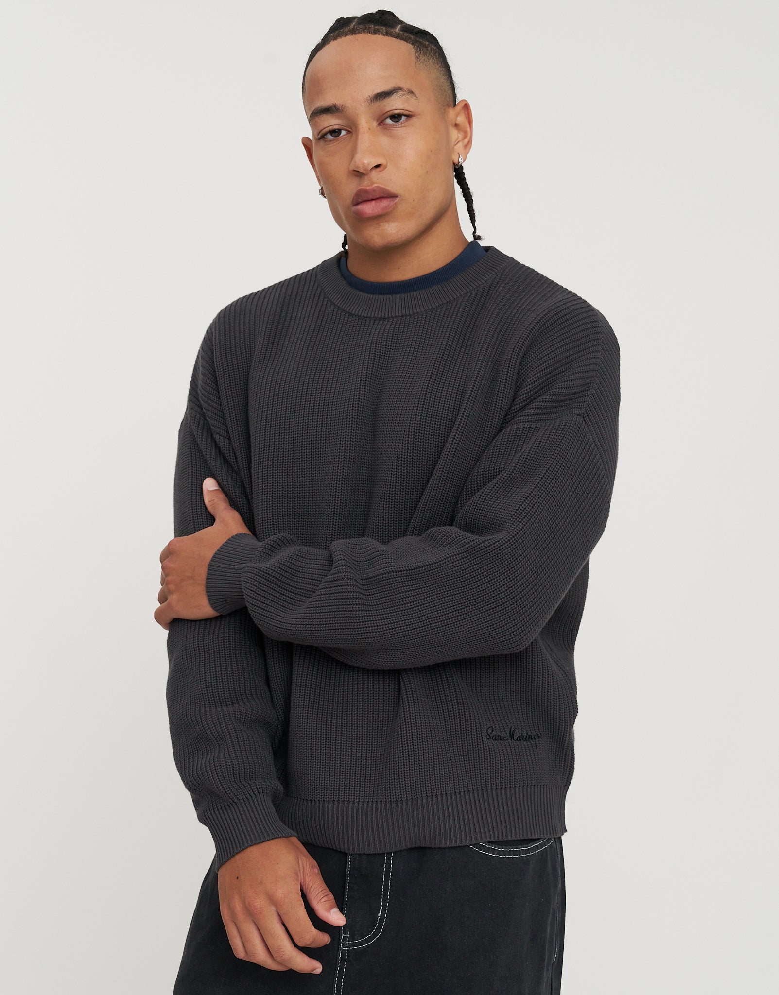 Cropped Zip Up Heavy Knit in Black | Hallensteins NZ