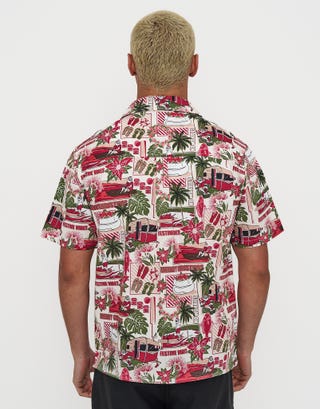 Santa Holiday Short Sleeve Shirt in White Back