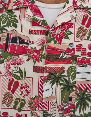 Santa Holiday Short Sleeve Shirt in White Detail2