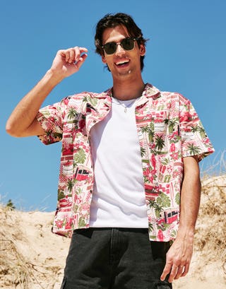 Santa Holiday Short Sleeve Shirt in White Front