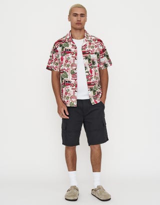 Santa Holiday Short Sleeve Shirt in White Full