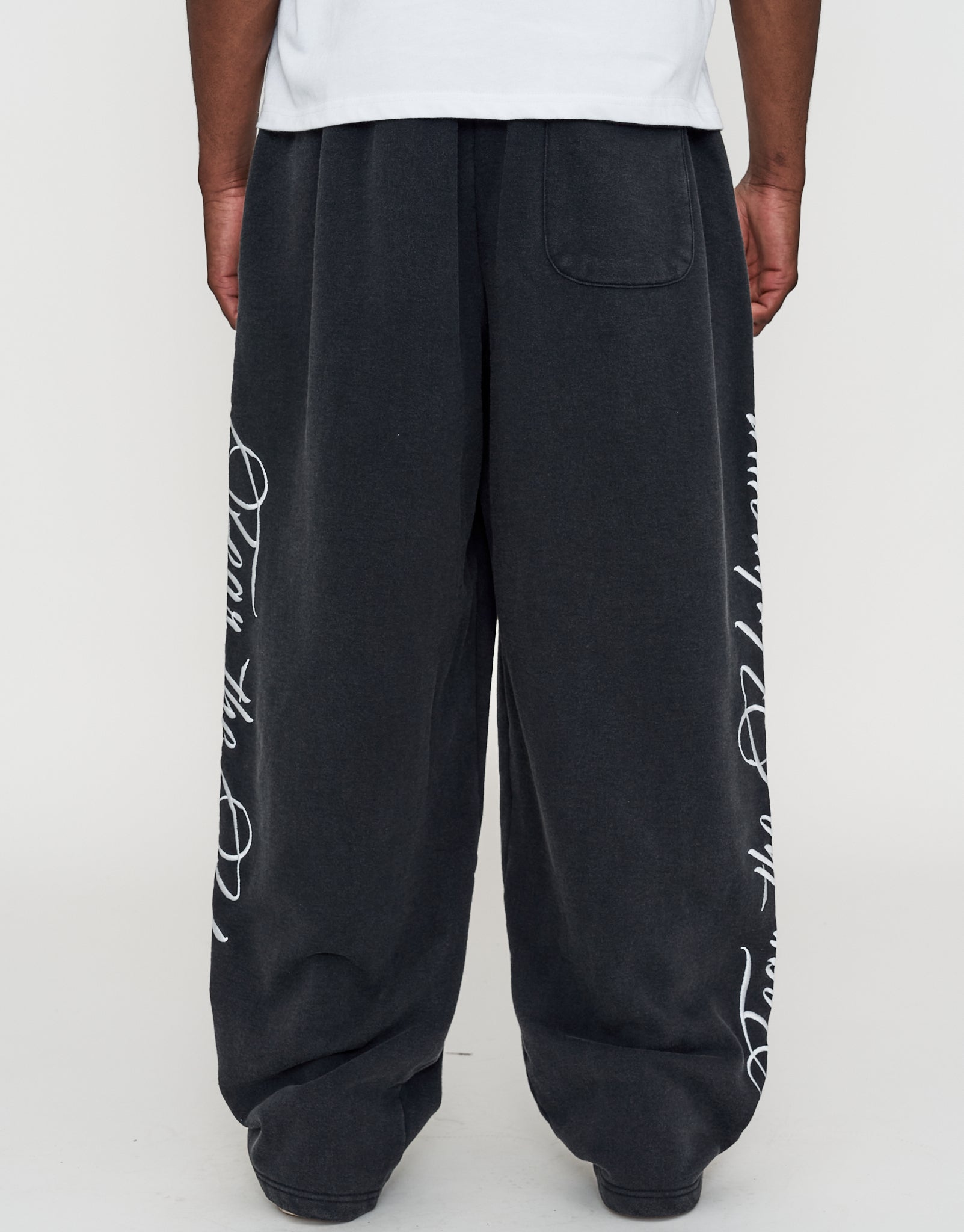 Script Wide Leg Track Pants in Washed Black | Hallensteins NZ