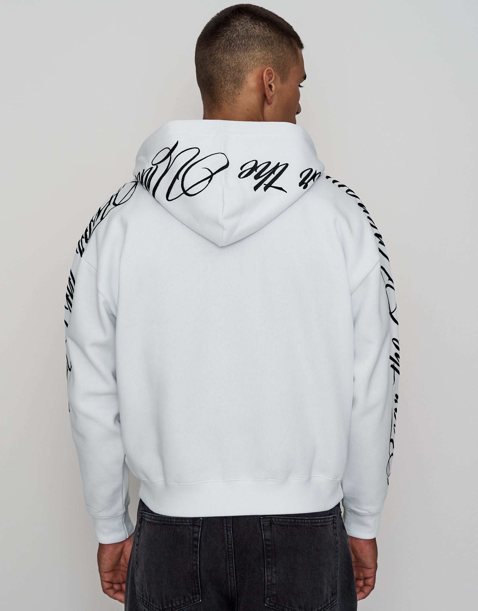 Script Oversized Cropped Zip Up Hoodie in Blanc | Hallensteins AU
