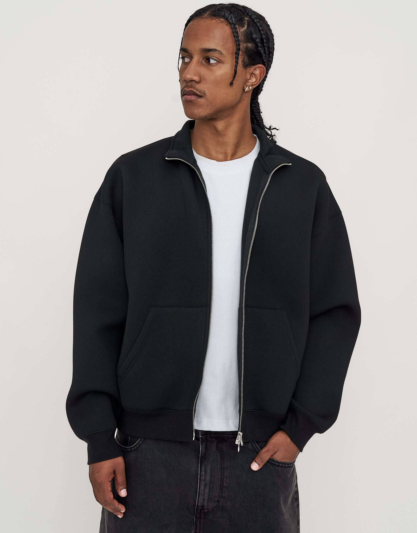 Scuba Oversized Cropped Zip Up Sweat in Black | Hallensteins NZ
