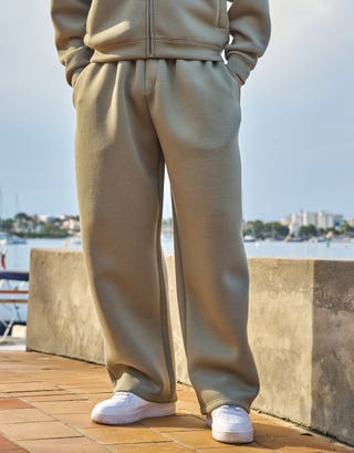 Scuba Wide Leg Track Pants in Moss Green Front