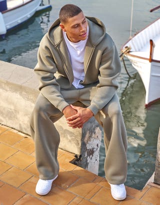 Scuba Wide Leg Track Pants in Moss Green Full