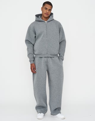 Oversized Scuba Zip Up Hoodie in Grey Marl Detail2