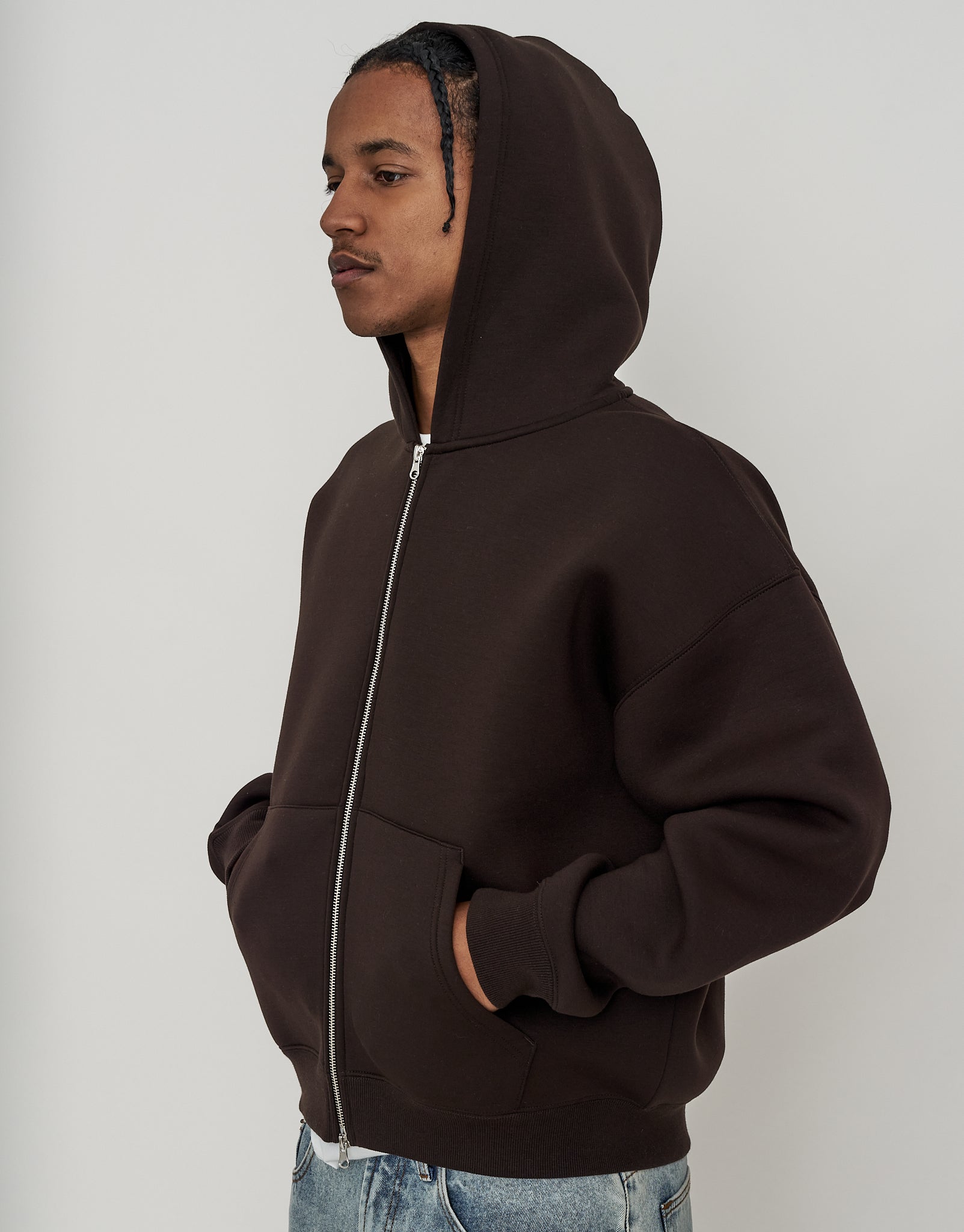 Scuba Oversized Cropped Zip Up Hoodie in Brown | Hallensteins NZ