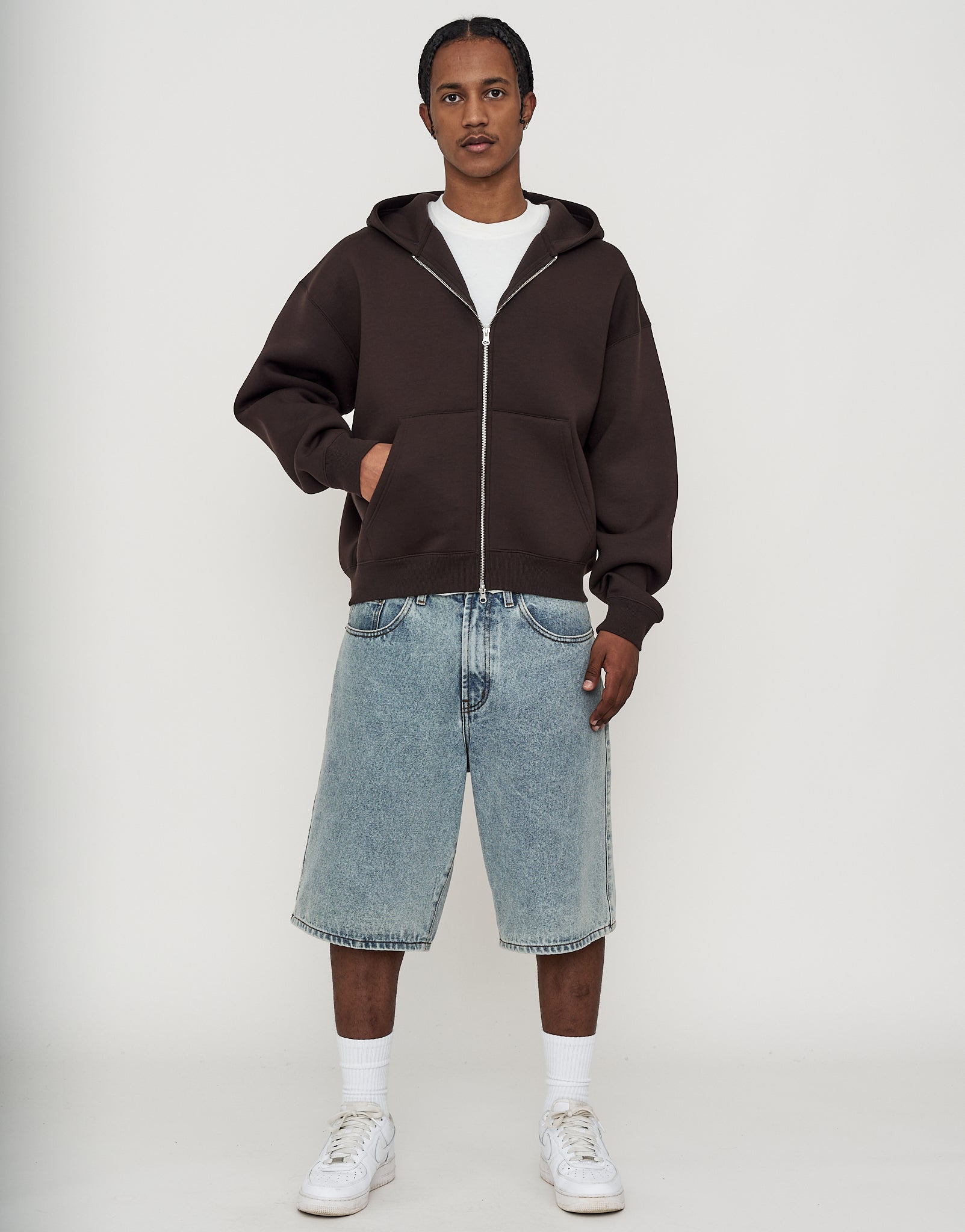 Scuba Oversized Cropped Zip Up Hoodie in Brown | Hallensteins NZ