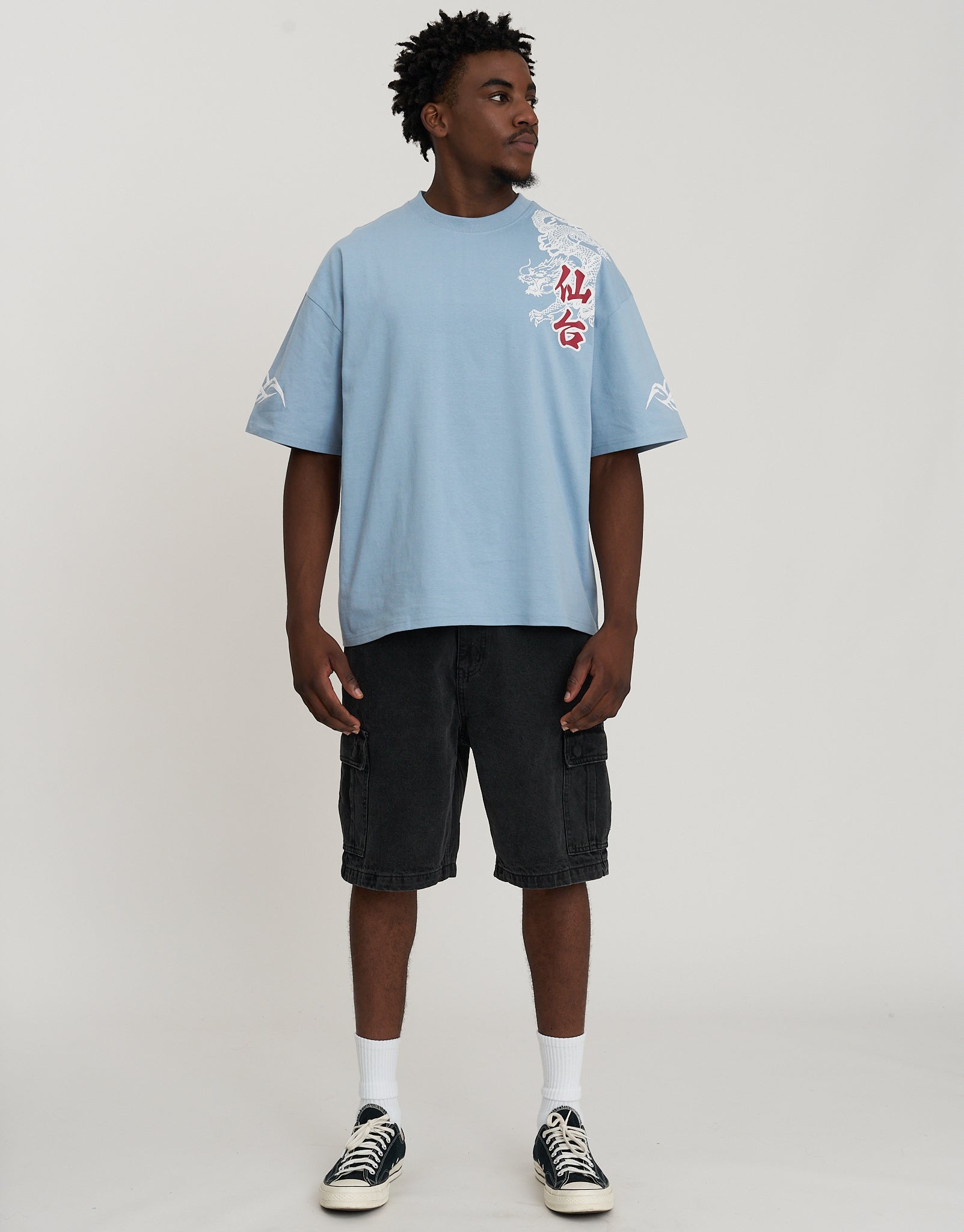 Sendai Dragon Box Fit T Shirt in Blue Mist | Hallensteins AU