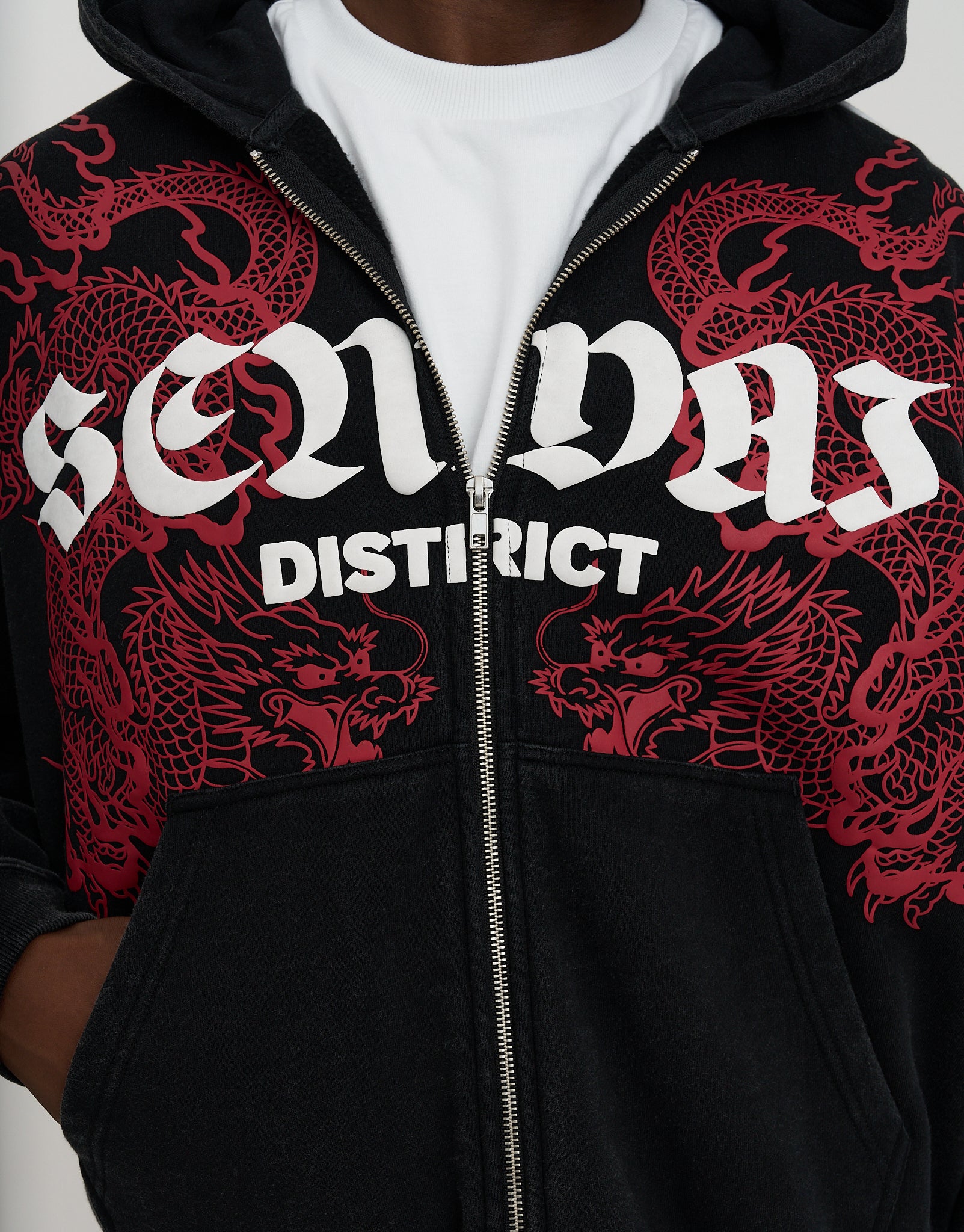 Sendai Oversized Cropped Zip Up Hoodie in Washed Black
