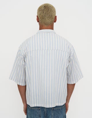 Sicilia Cropped Short Sleeve Shirt in Off White Back