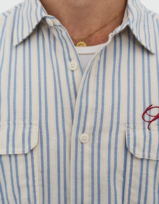 Sicilia Cropped Short Sleeve Shirt in Off White Detail