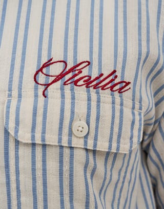 Sicilia Cropped Short Sleeve Shirt in Off White Detail2