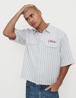 Sicilia Cropped Short Sleeve Shirt in Off White Detail3