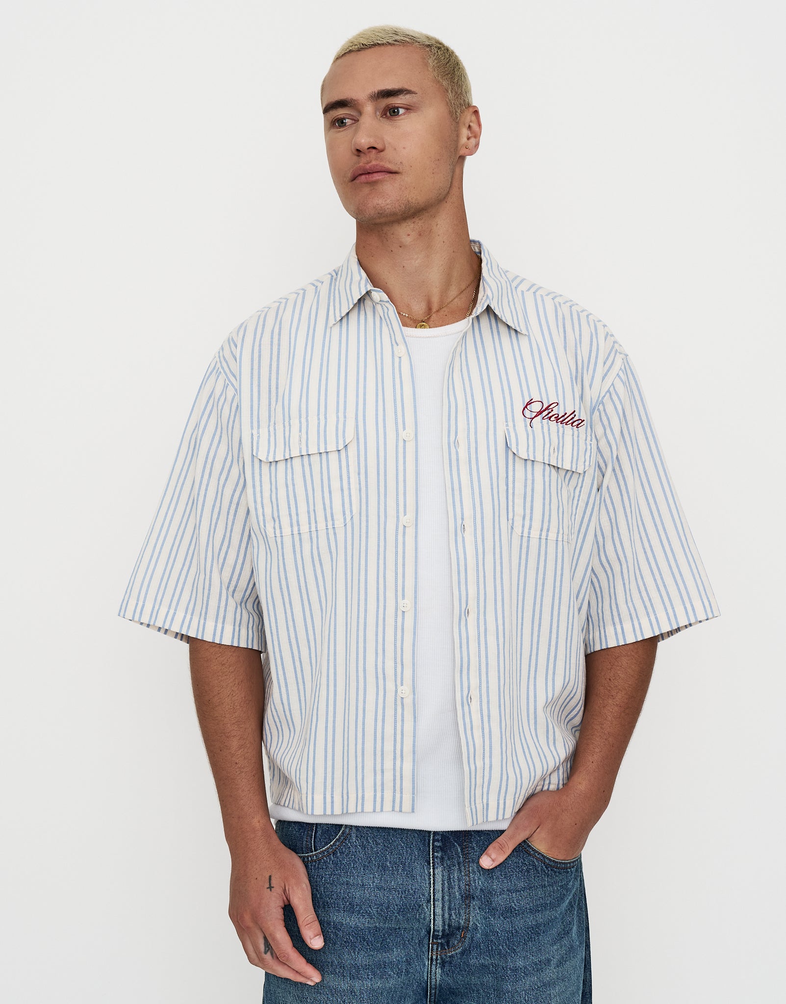 Honshu Cropped Short Sleeve Shirt in Brown | Hallensteins NZ