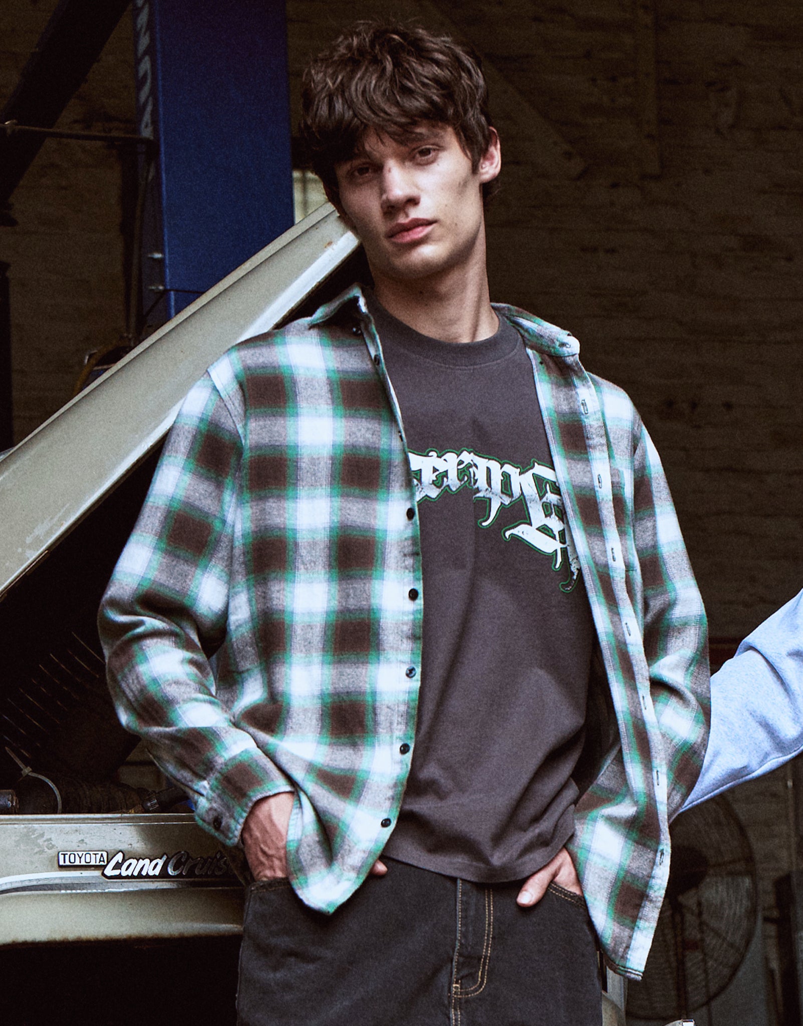 Check Zip Up Long Sleeve Overshirt in Grey Check | Hallensteins NZ