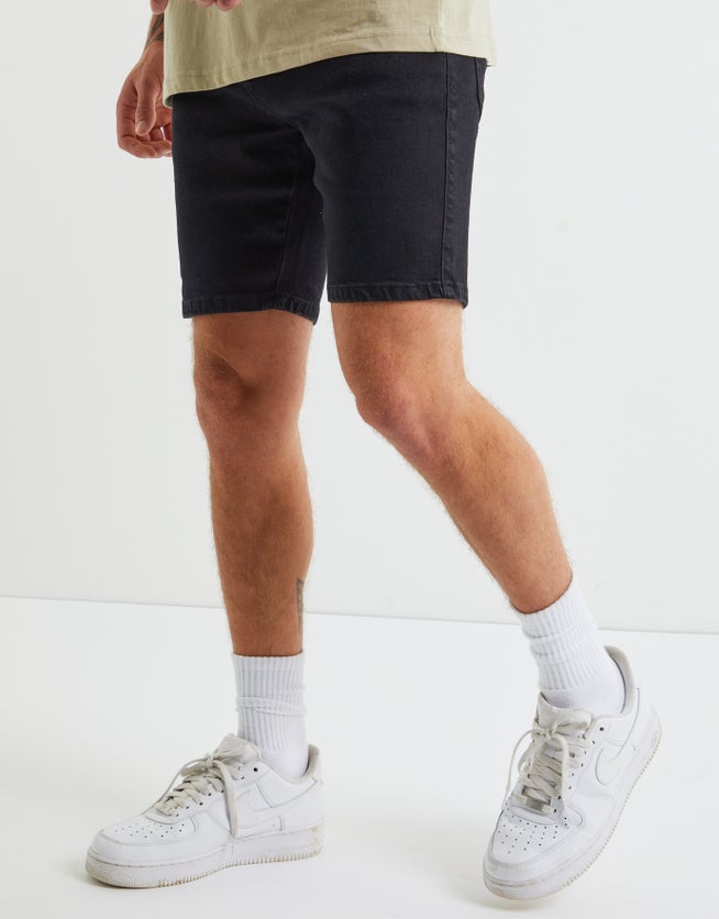 Skinny Fit Jean Shorts in Solid Black | Hallensteins AU