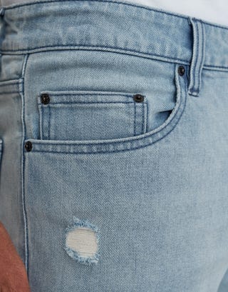 Skinny Rip Denim Shorts in Snow Wash Detail3