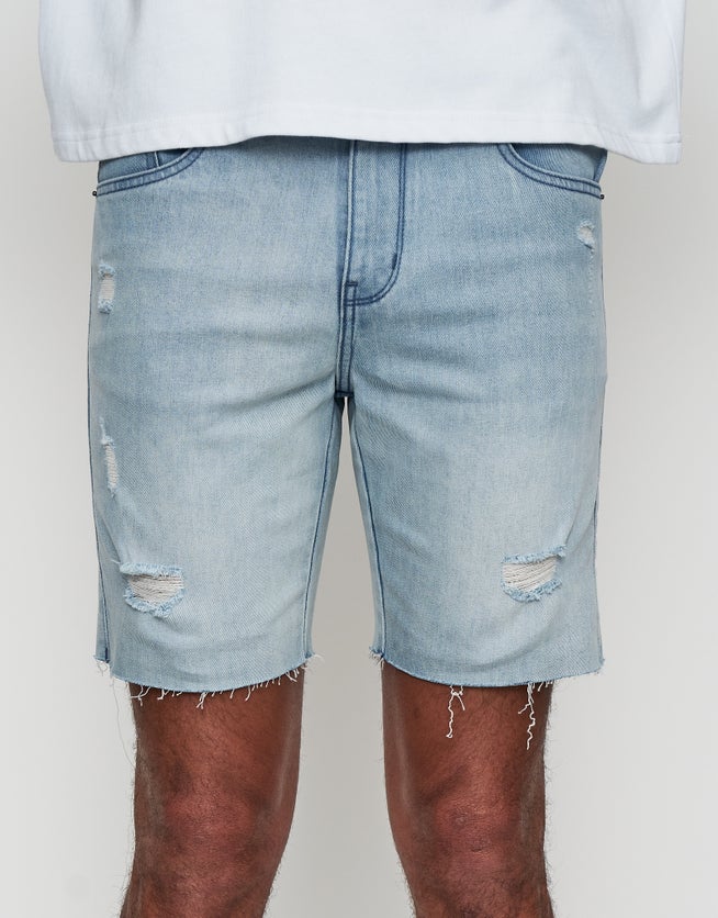 Skinny Rip Denim Shorts in Snow Wash Hallensteins NZ