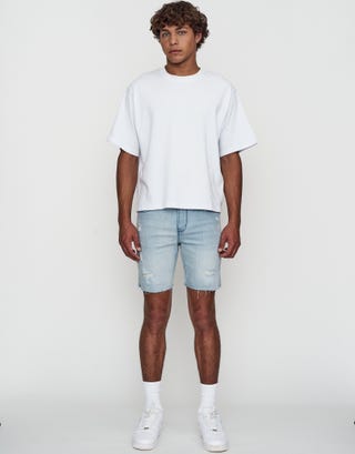 Skinny Rip Denim Shorts in Snow Wash Full