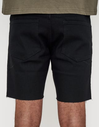 Skinny Rip Denim Shorts in Solid Black Back