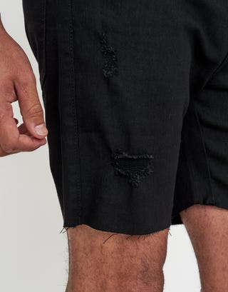 Skinny Rip Denim Shorts in Solid Black Detail2