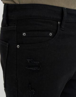 Skinny Rip Denim Shorts in Solid Black Detail3