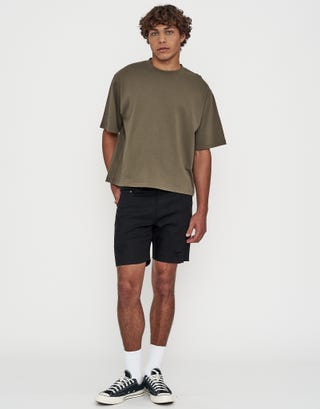 Skinny Rip Denim Shorts in Solid Black Full