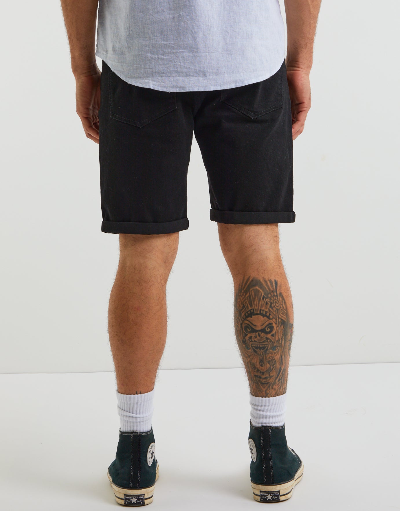 Slim Fit Denim Shorts in Black 