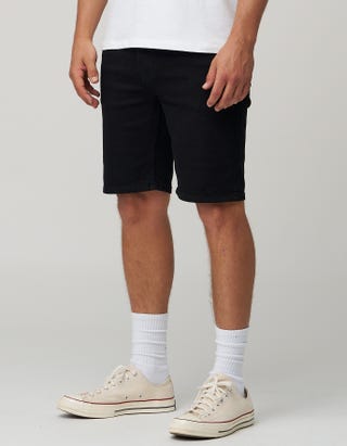 Slim Denim Shorts in Black Detail2