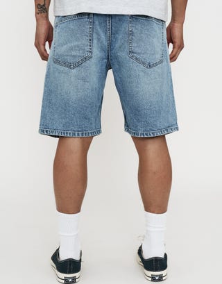 Slim Denim Shorts in Stonewash Sky Back