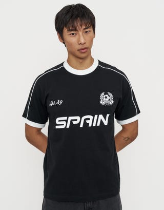 Spain Relaxed Fit T Shirt in Black Front