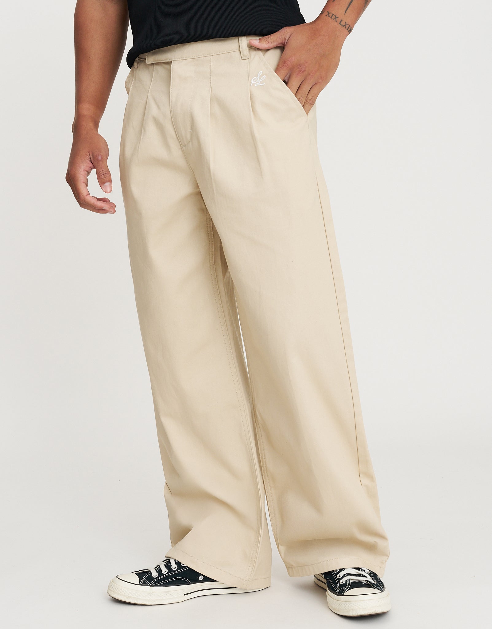 SL Baggy Double Pleated Pants in Stone | Hallensteins NZ