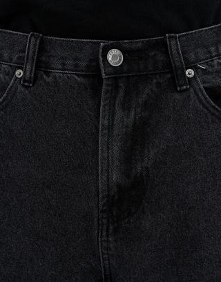 Stars Embroidered Baggy Fit Jorts in Washed Black Detail2